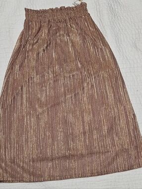 Love Riche Metallic Rose Gold Pleated Midi Skirt